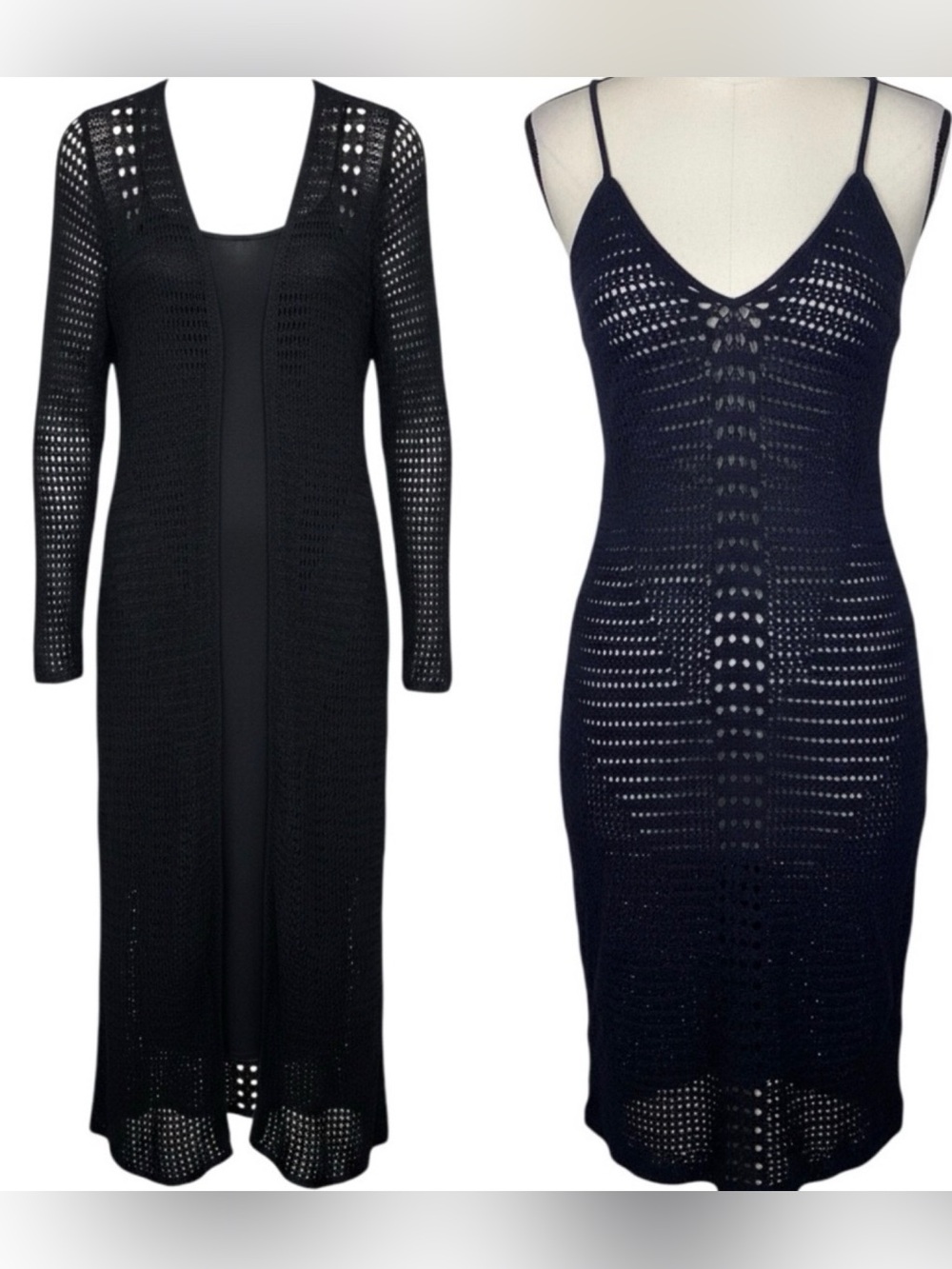 Express Black Crochet Midi Dress and Duster sold Separately